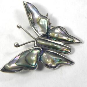Vintage Sterling Butterfly Brooch Abalone Mexico City MA 32 Mother of Pearl